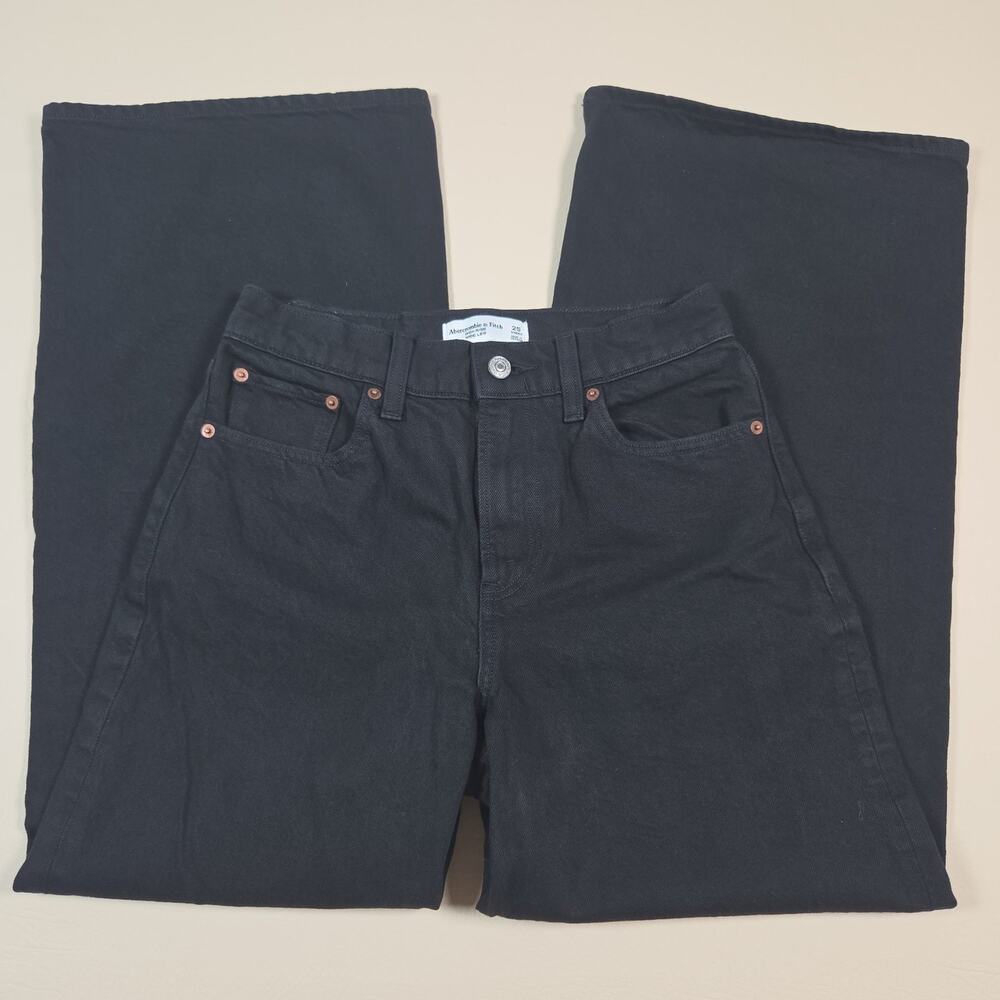 Abercrombie Fitch Washed Black High Rise Wide Leg Short Denim Jeans Size 25